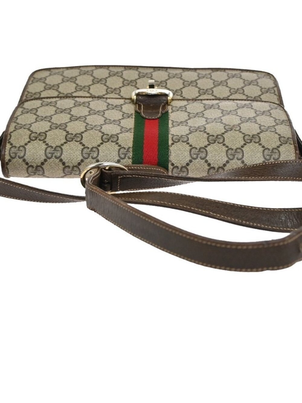 GUCCI Logo GG Pattern Sherry Flap Shoulder Bag PVC Leather Brown GHW 67KC907 - Picture 5 of 16